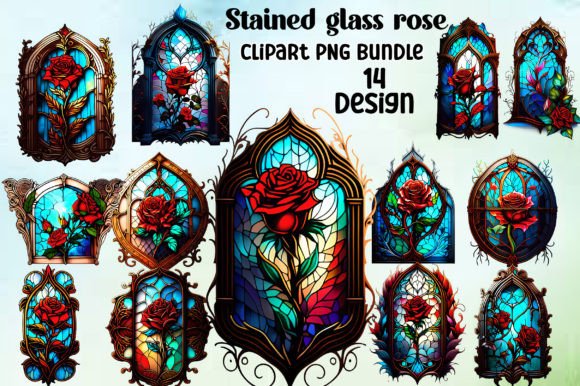 Download Stained Glass Rose Clipart PNG Bundle - Premium Resources