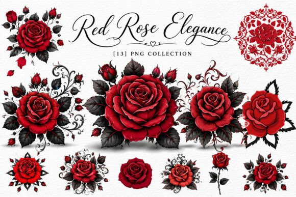 Download Watercolor Red Rose Clipart PNG Bundle - Premium Bundle