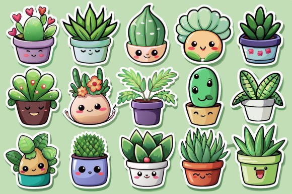 Download Kawaii Cute Potted Plant Sticker Set - Potted Collection