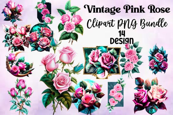 Download Vintage Pink Rose Clipart PNG Bundle - Premium Resources