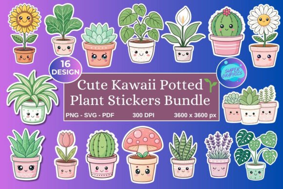 Download Kawaii Potted Plant Stickers Bundle - Potted Collection