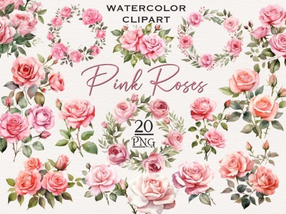 Download Pink Roses and Rose Wreaths PNG Bundle - Premium Resources