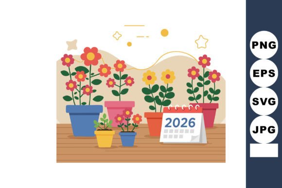 Download Colorful Potted Flowers with 2026 Calend - Potted Collection