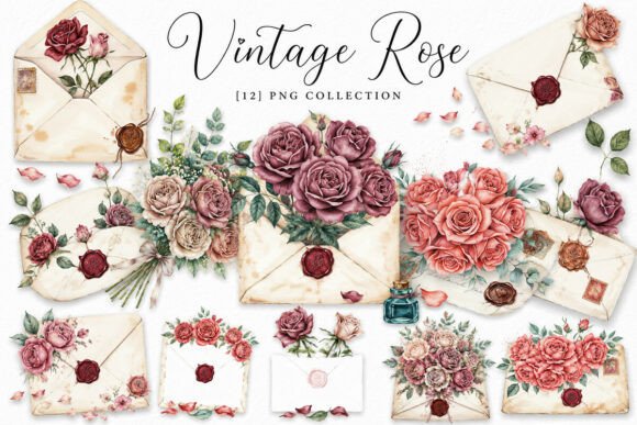 Download Vintage Rose Clipart PNG Bundle - Premium Bundle