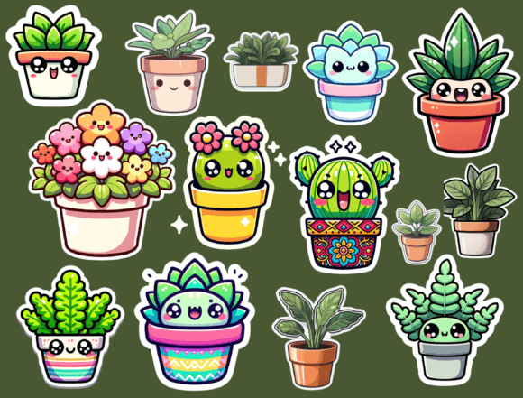 Download Kawaii Cute Potted Plant Stickers - Potted Collection